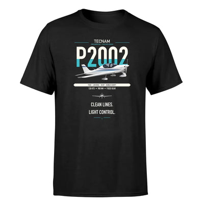 Tecnam P2002 Sierra MkII design on black t-shirt, single-side print