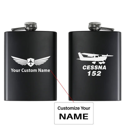 The Cessna 152 aviation design on stainless hip flask, compact pocket-size flask.