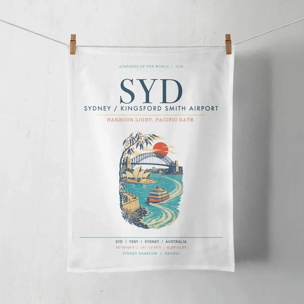 Sydney Kingsford Smith Airport (SYD) design on white towel