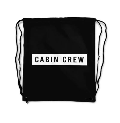 Cabin Crew Text aviation print drawstring bag, lightweight polyester.