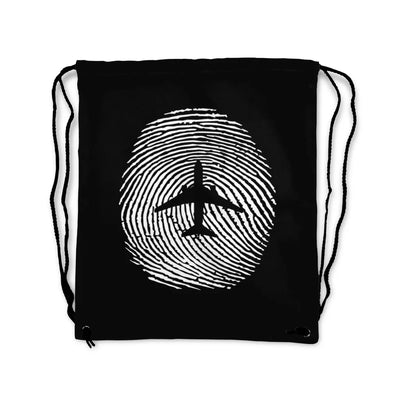 Aviation Finger Print aviation design drawstring bag, lightweight polyester construction.