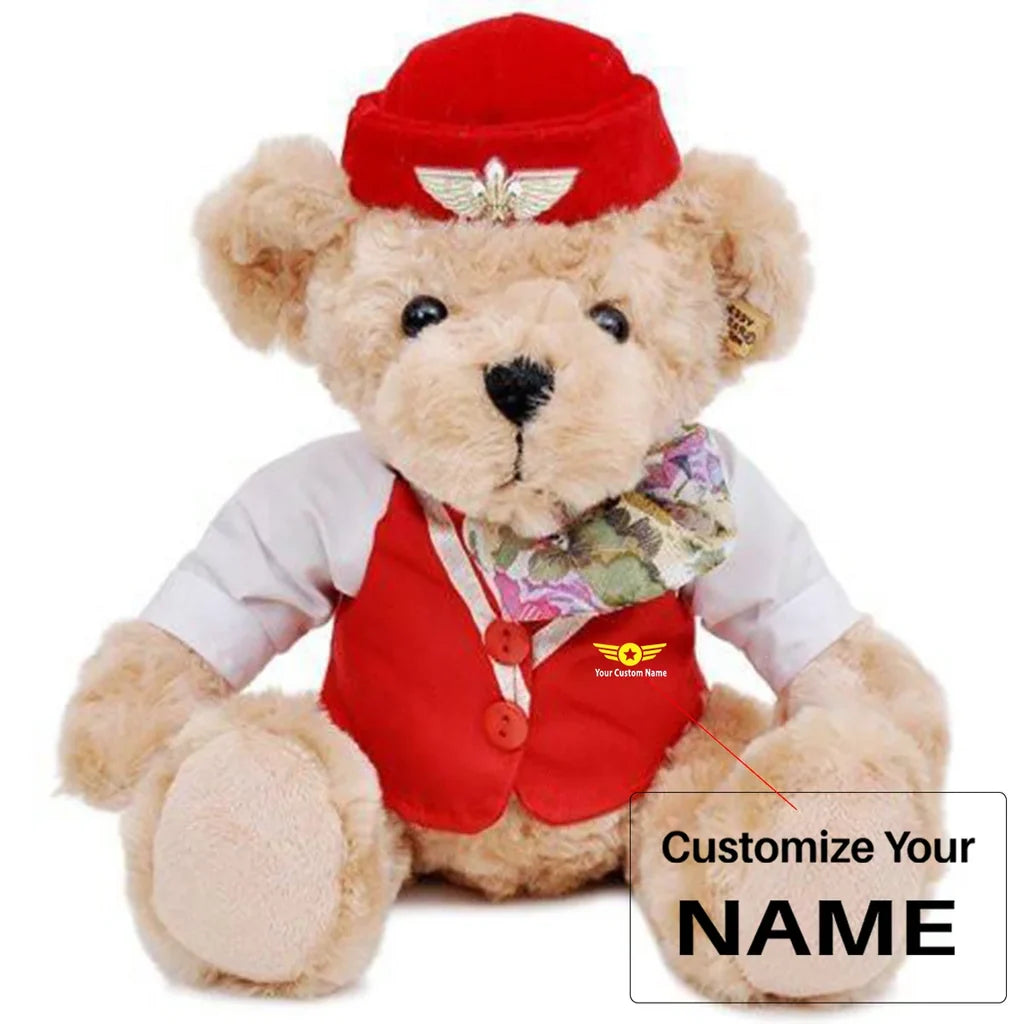 Custom Name (Badge 4) Teddy Bear & Cabin Crew & Captain Pilot & Dolls aviation pilot essential in premium aviation-grade buil.