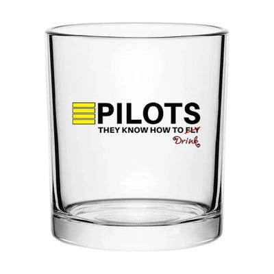 Pilots They Know How To Drink aviation design on whiskey glass, special-edition crystal cut.