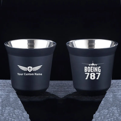 Boeing 787 & Plane aviation design on double-wall coffee mug, vacuum-insulated double-wall.