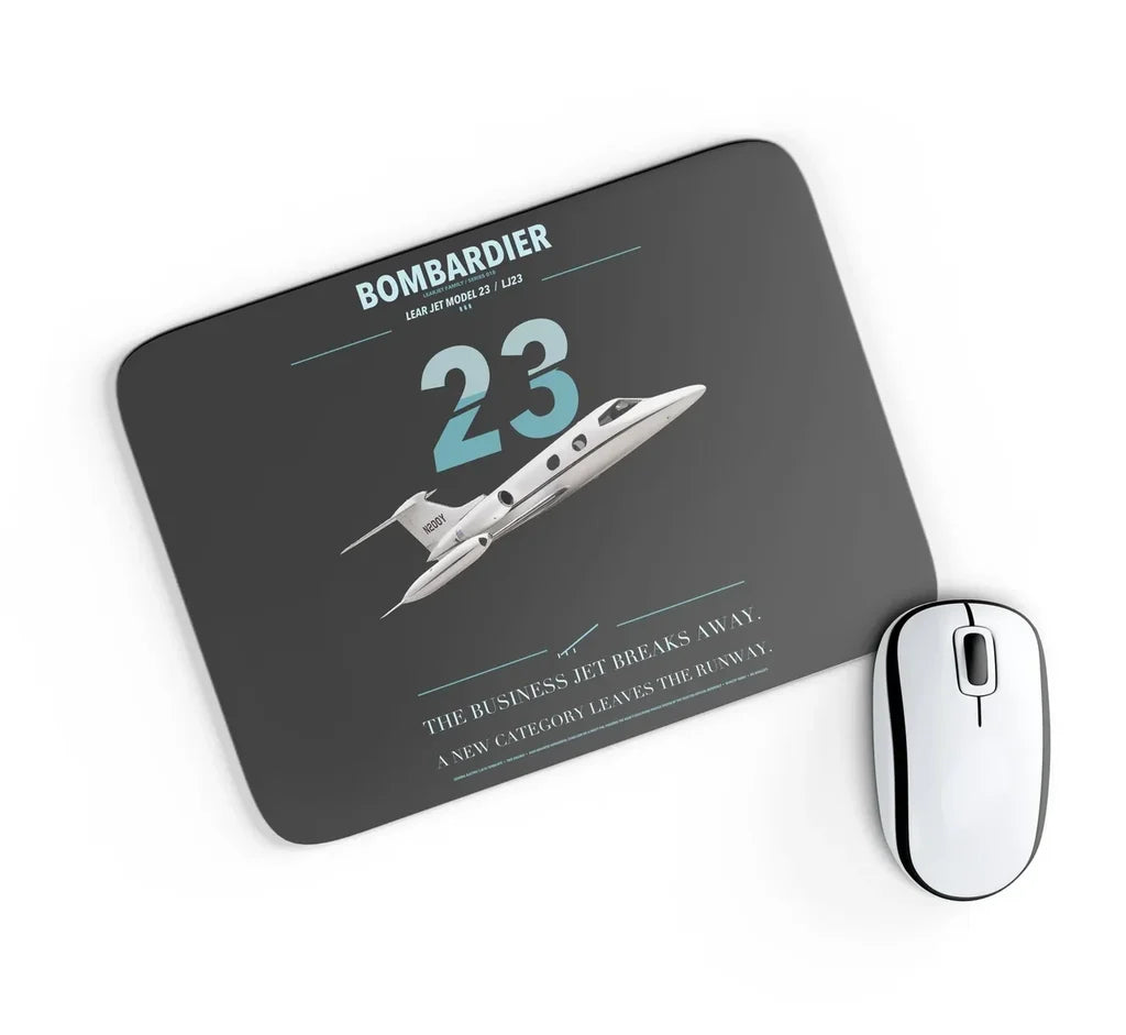 Bombardier Learjet 23 design on black rectangle mouse pad