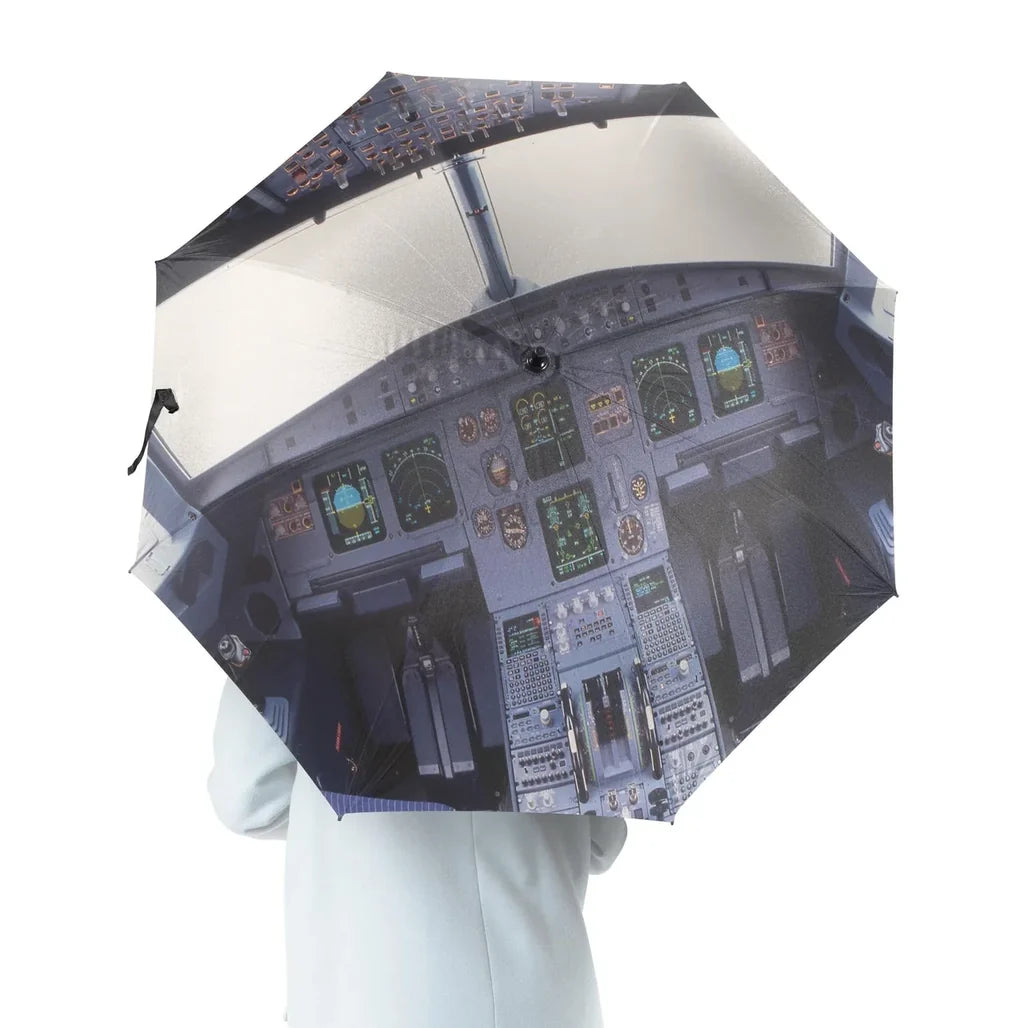 Airbus A320 Cockpit Wide aviation design on windproof polyester umbrella.