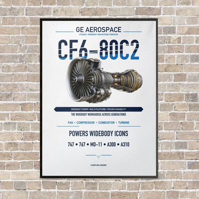 CF6-80C2 vertical canvas print - framed - white background
