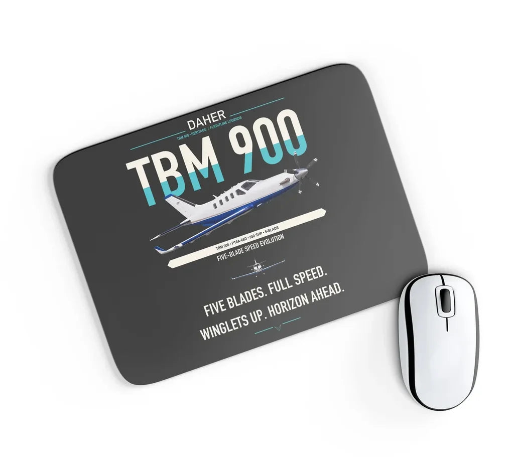 Daher TBM 900 design on black rectangle mouse pad