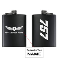 Thumbnail for Boeing 757 Text aviation design on stainless hip flask, compact pocket-size flask.