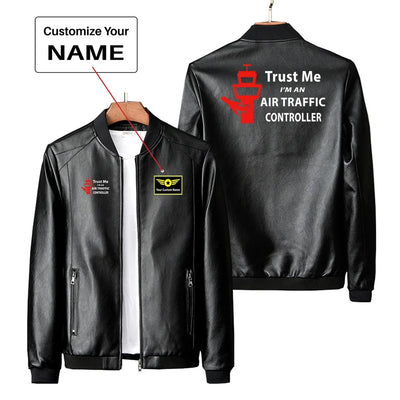 Trust Me I'm an Air Traffic Controller PU aviation design printed on genuine leather with quilted lining leather jacket.