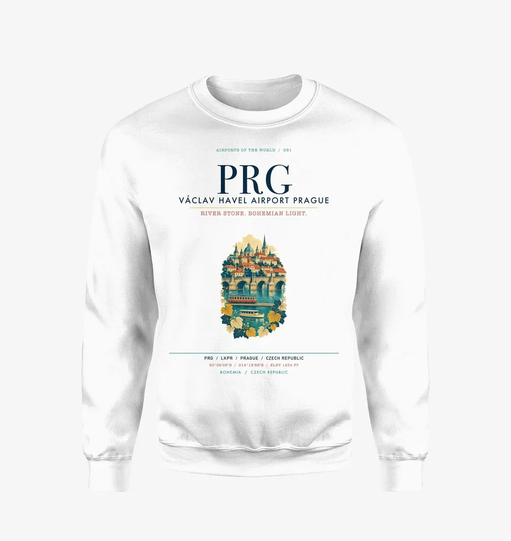 Václav Havel Airport Prague (PRG) design on white sweatshirt