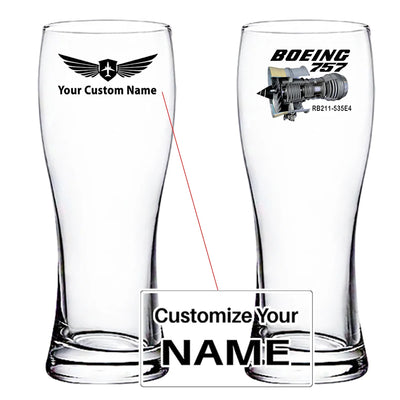 Boeing 757 & Rolls Royce Engine (RB211) aviation design on pilsner glass, tall pilsner glassware.