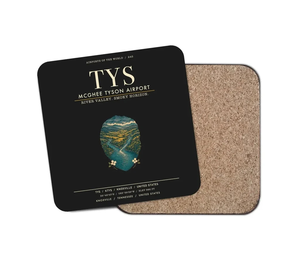 McGhee Tyson Airport Knoxville (TYS) design on black 1 piece coaster
