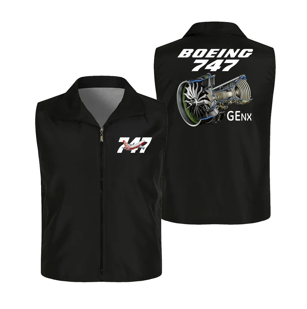Boeing 747 & GENX Engine Thin Style aviation design printed on lightweight shell with sleeveless design thin vest.