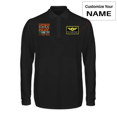 Airline Pilot Label aviation design printed on soft cotton long-sleeve polo shirt.