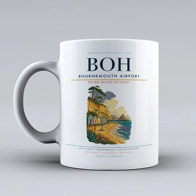 Bournemouth Airport (BOH) airport code design on white ceramic mug