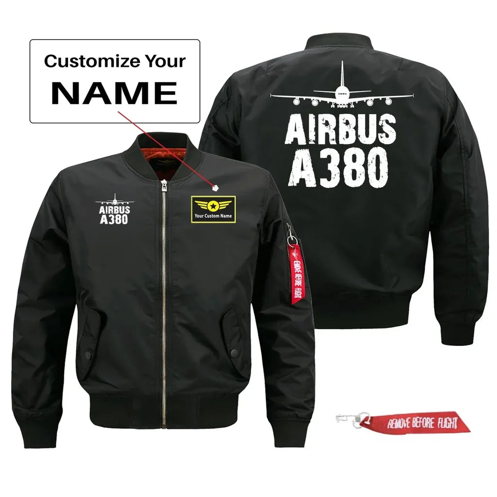 Airbus A380 Silhouette & Pilot Jackets (Customizable) aviation design printed on comfortable shell with classic fit designed.