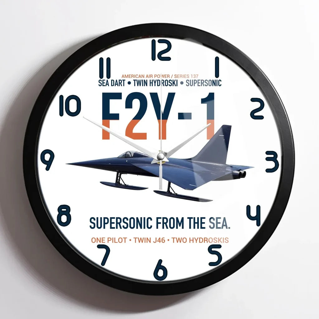 F2Y-1 Sea Dart Supersonic from the Sea design on white framed wall clock
