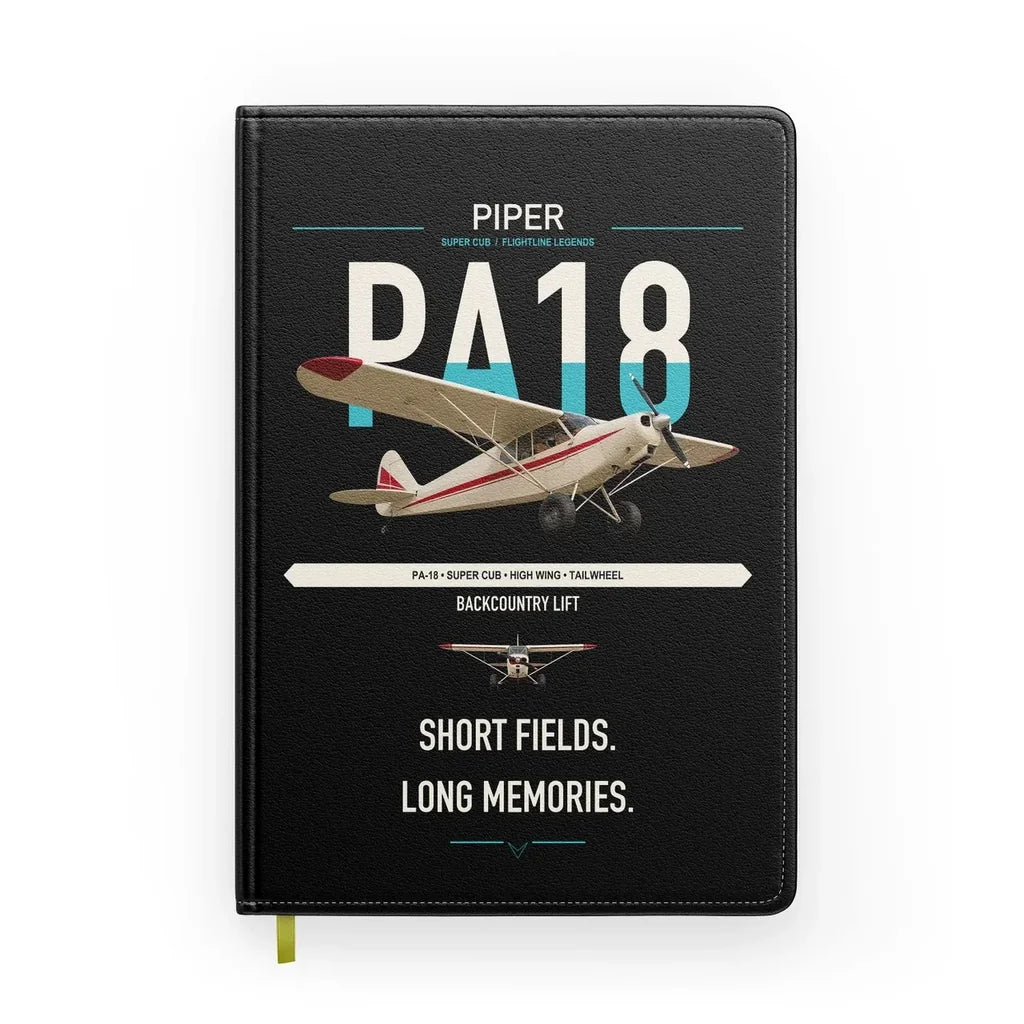 Piper PA-18 Super Cub design on black notebook