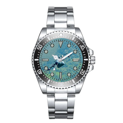 Cruising Airbus A400M Luxury Aviators aviation aviator watch, premium stainless steel body with engraved detail.