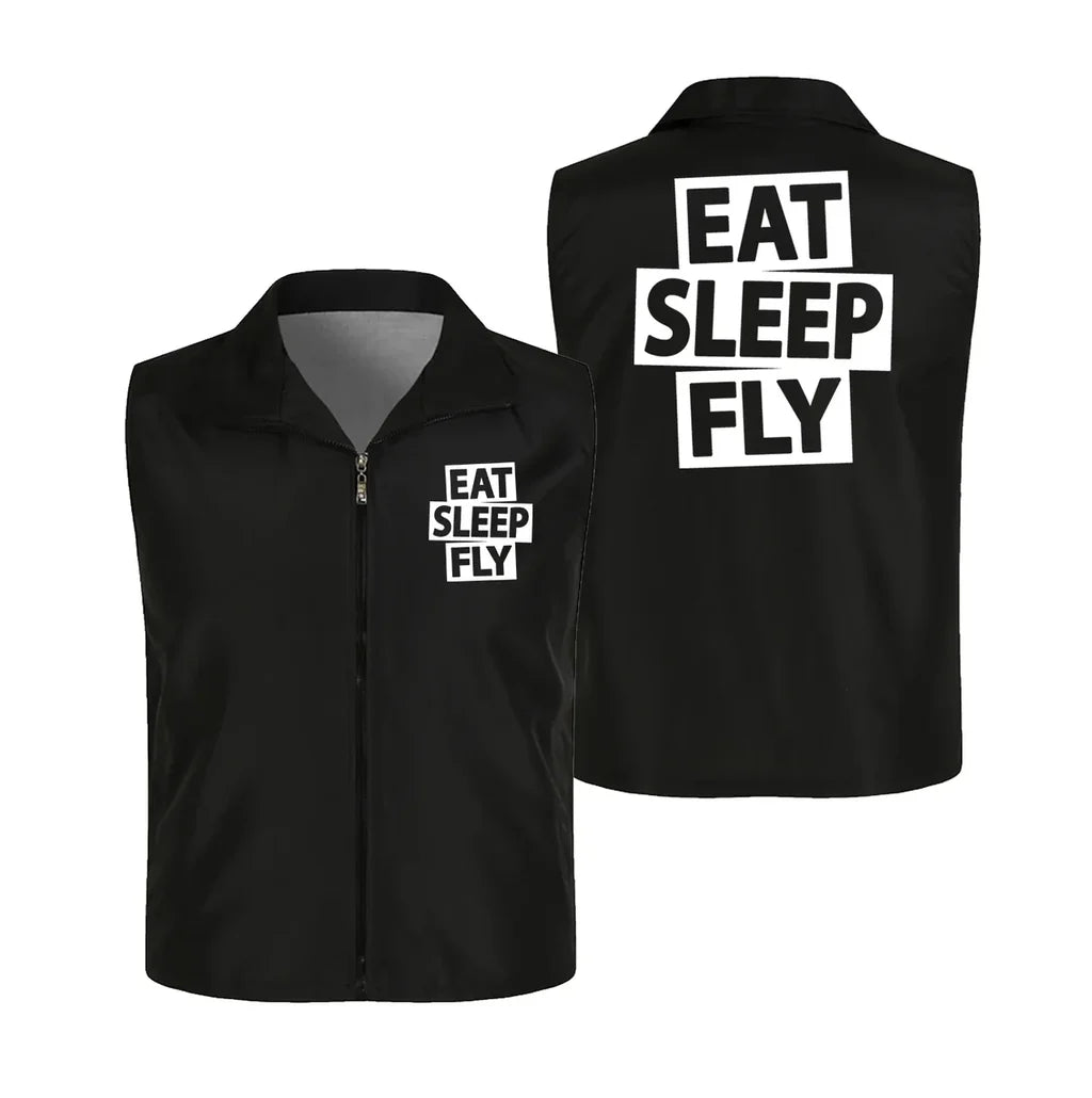Eat Sleep Fly Thin Style aviation design printed on lightweight shell with sleeveless design thin vest.