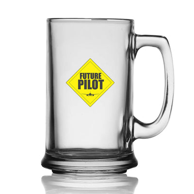 Future Pilot Beer Glass with Holder aviation design on beer glass with holder, glass plus matching coaster holder.