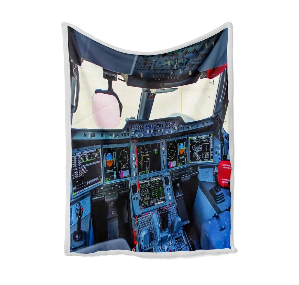 Airbus A350 Cockpit Bed Blankets & aviation print on soft fleece blanket.