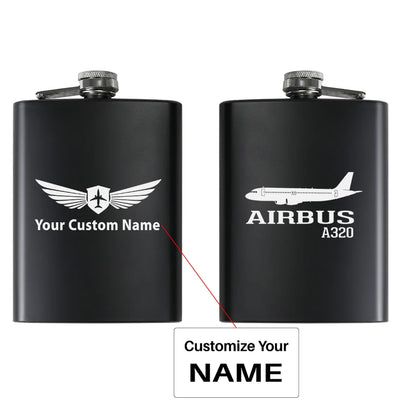 Airbus A320 Printed aviation design on stainless hip flask, compact pocket-size flask.