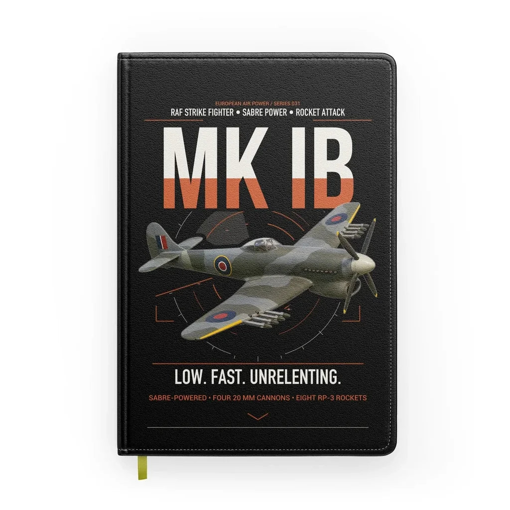 Hawker Typhoon Mk IB design on black notebook
