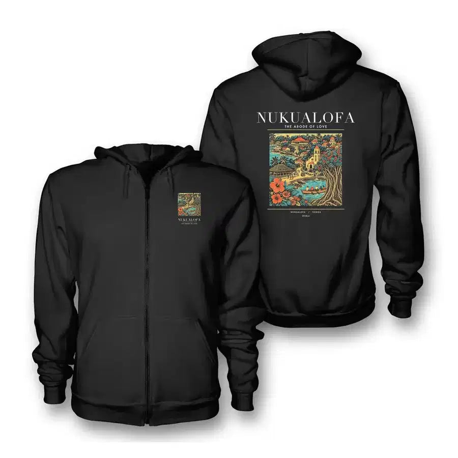 NUKUALOFA - Poster - Zipped Hoodie - Black