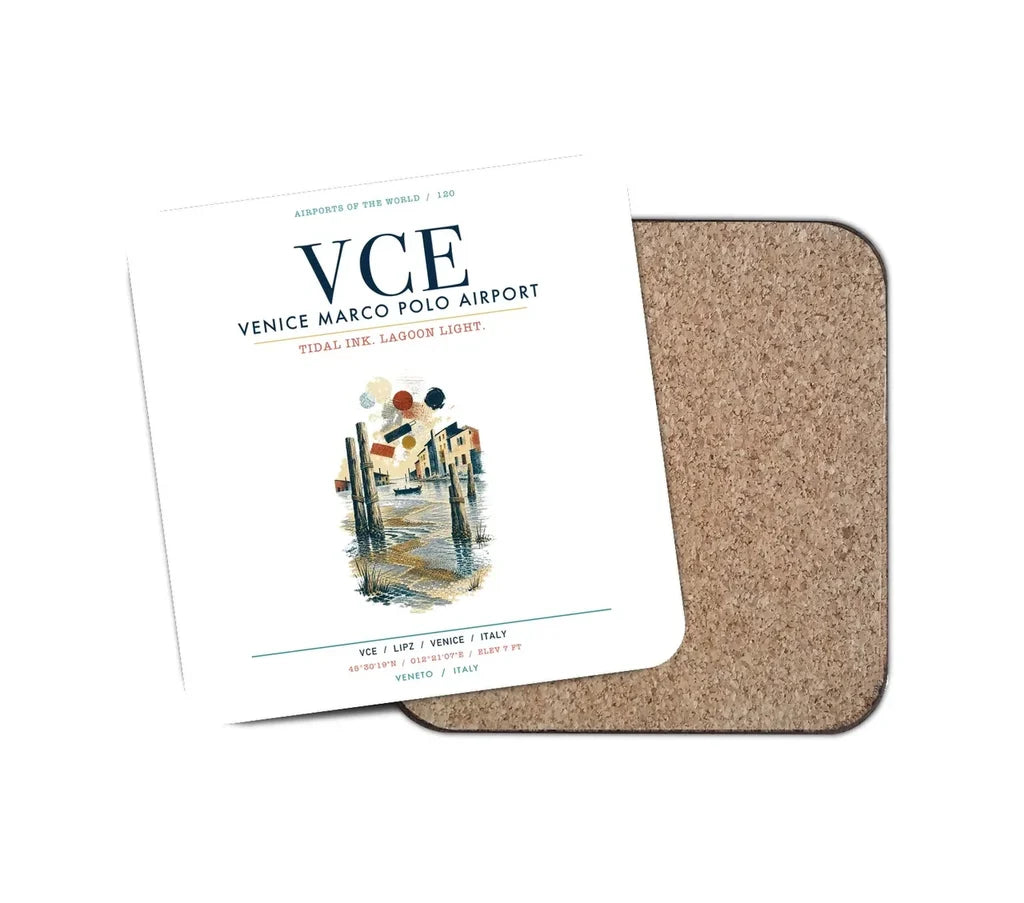 Venice Marco Polo Airport (VCE) design on white 1 piece coaster