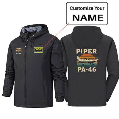 Retro Piper PA-46 Rain Jackets & Windbreakers aviation design printed on waterproof shell with sealed seams rain jacket.