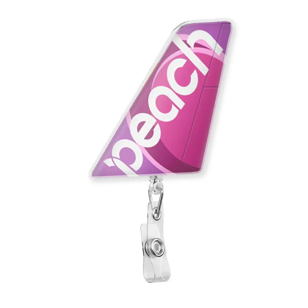 Peach Airlines aviation design on durable plastic with metal clip tail-shape retractable ID card badge.
