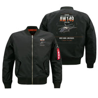 Thumbnail for Leonardo AW149 design on black bomber jacket, double-side print