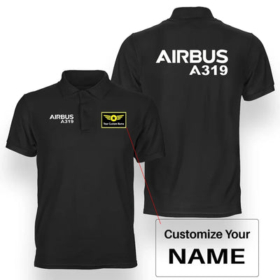 Airbus A319 & Text aviation design printed on soft cotton double-side polo.