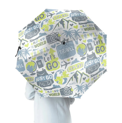 Motivational aviation design on windproof polyester umbrella.