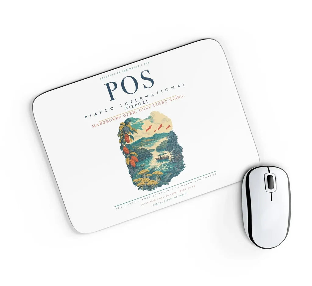 Piarco International Airport (POS) design on white rectangle mouse pad
