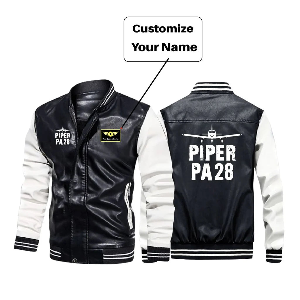 Piper PA28 & Plane aviation design printed on genuine leather with modern tailored fit stylish leather jacket.