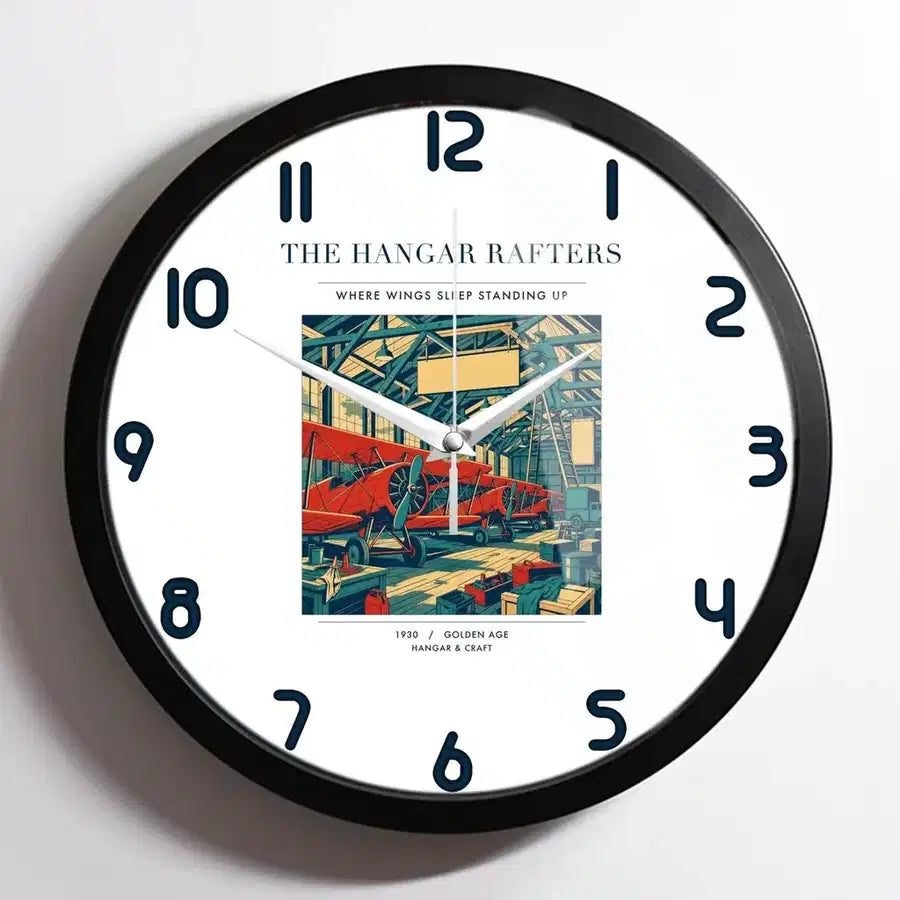 VINTAGE G4166 - The Hangar Rafters - Designed Wall Clocks design on white framed