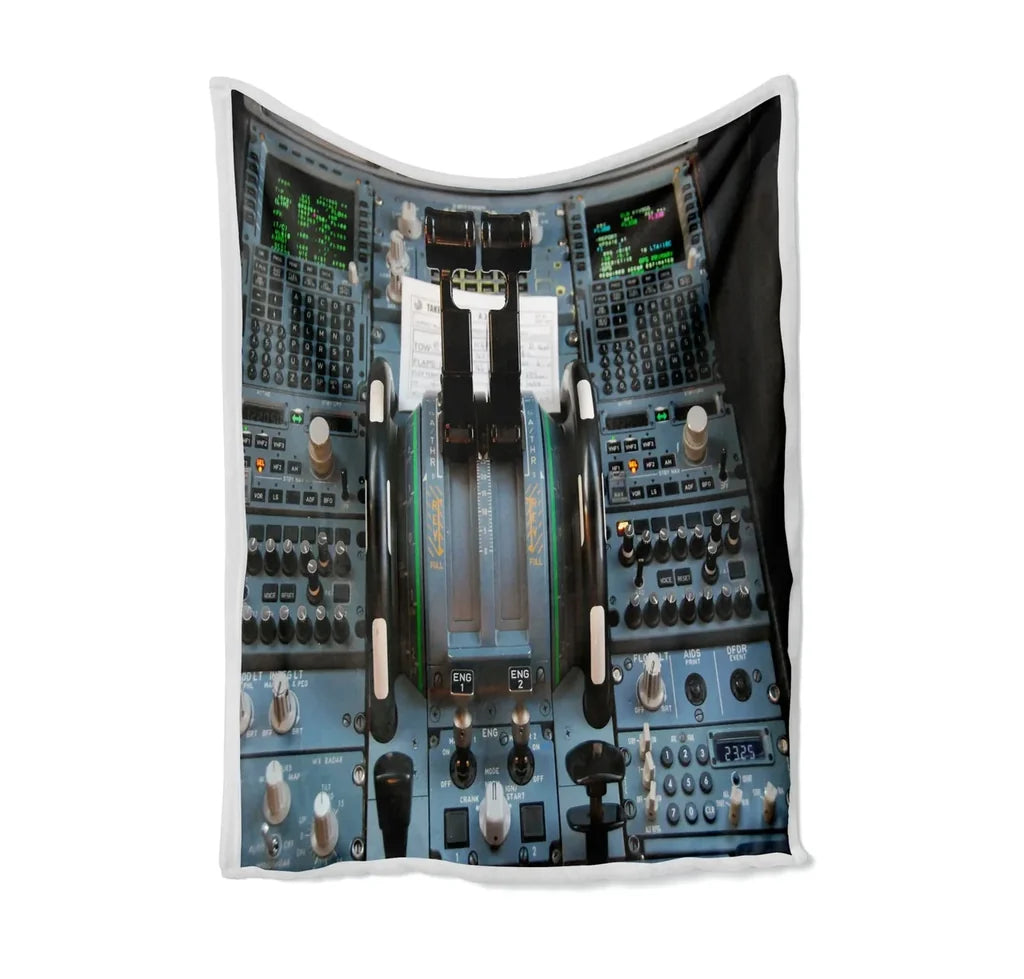 Airbus A320 Cockpit Bed Blankets & aviation print on soft fleece blanket.
