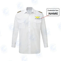 Thumbnail for Custom & Name with EPAULETTES (Badge 4) aviation design printed on crisp poplin cotton long-sleeve pilot shirt.