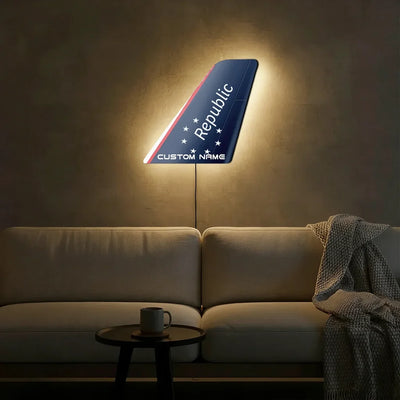 Republic Airlines aviation design on durable metal with LED aircraft tail wall art.