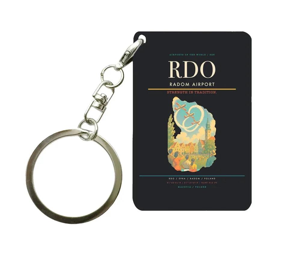 Radom Airport (RDO) design on black key chain