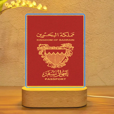Bahrain Passport aviation design on premium acrylic with LED night lamp.