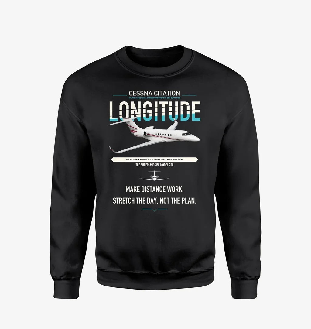 Cessna Citation Longitude design on black sweatshirt
