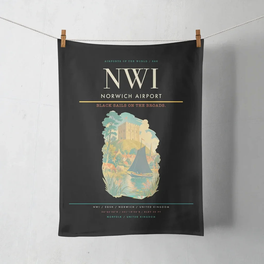 Norwich Airport (NWI) design on black towel