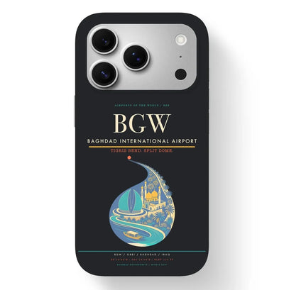 Baghdad Airport (BGW) design on black iPhone 17 Pro MagSafe case