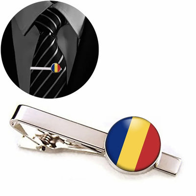 Romania Flag aviation tie clip, stainless steel body with engraved detail.