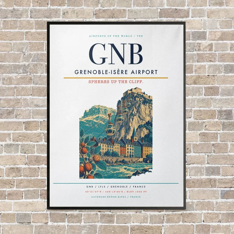 Grenoble-Isère Airport GNB vertical canvas print - framed - white background