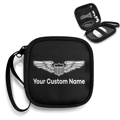 Custom Name (Military Badge) Portable aviation print portable headphone bag, padded polyester.